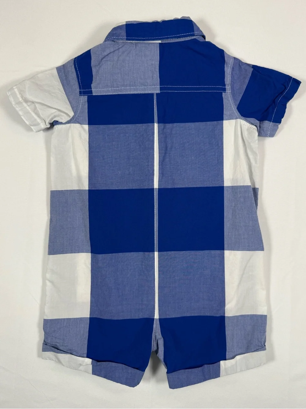 CARTER’S Boys Coastal Preppy Blue Buffalo Plaid Button Nautical Romper 12M